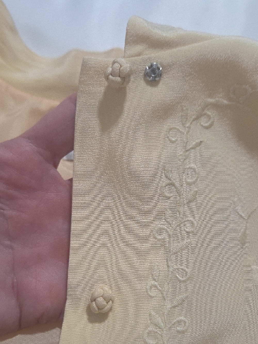 Vintage 90s Silk Embroidered Vest Pale Yellow Tailored Peplum Minimalist 10 - Picture 8 of 8